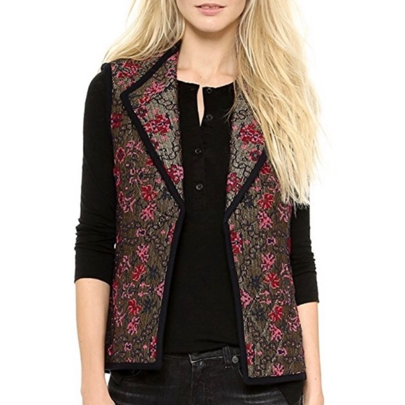 ShopBop Otte New York Chloe Quilted Tapestry Floral Metallic Embroidered Vest S - Picture 2 of 16